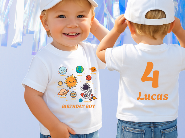 Space 2nd Birthday Solar System Toddler Shirt Cute Planets T Shirt Space Bday Shirt Boy Custom Name Age Shirts Toddler Boy 3rd Birthday Tees