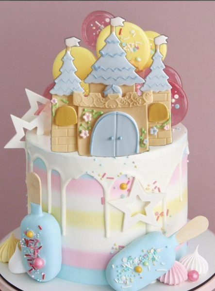 Princess Castle Cake Topper, Blue or Pink Princess Castle Birthday Cake Top, Castle Centerpiece Pick Decoration