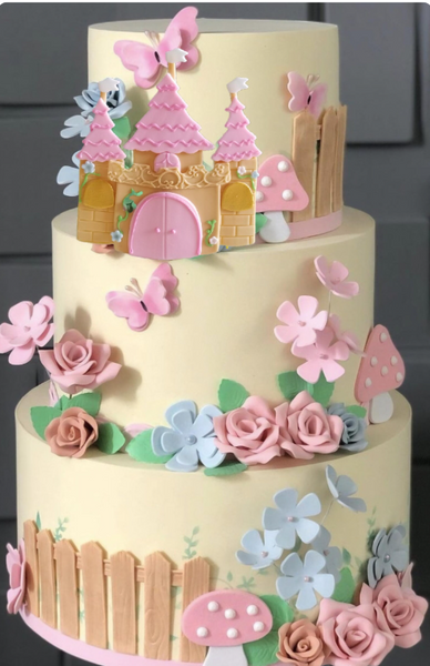Princess Castle Cake Topper, Blue or Pink Princess Castle Birthday Cake Top, Castle Centerpiece Pick Decoration