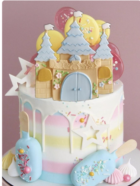 Princess Castle Cake Topper, Blue or Pink Princess Castle Birthday Cake Top, Castle Centerpiece Pick Decoration