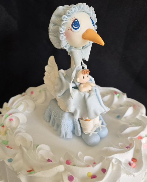 Stork Cake Topper Stork with Baby Centerpiece Shower Decoration in Blue or Pink
