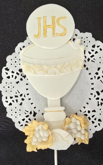 Chalice Cupcake Toppers Communion Figurines White and Gold Chalice Favors 12pcs - C T B