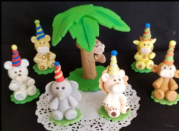 Girls Jungle Cake Decoration Pink Safari Animals Cake Topper Girls Safari Birthday Decoration - C T B