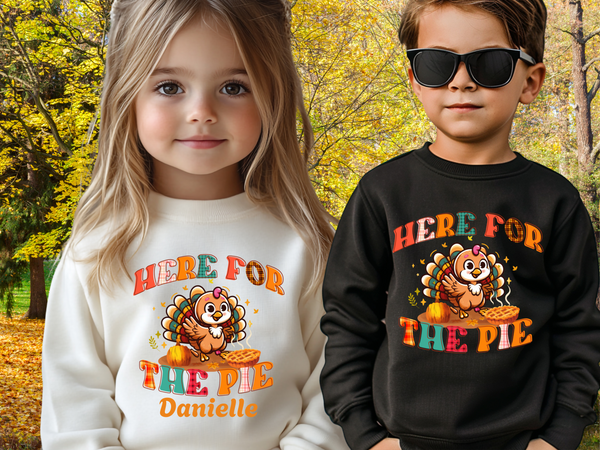 Thanksgiving Turkey Toddler Sweatshirt, Here for The Pie Sweatshirt, Thanksgiving Sweater, Cute Turkey Sweatshirt Thanksgiving Cute Sweater