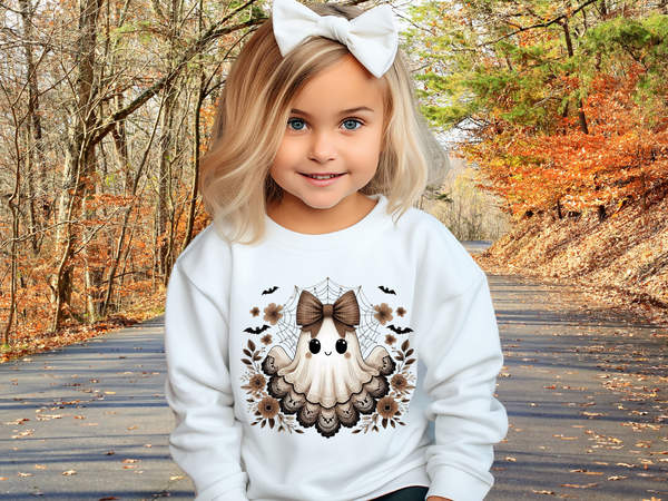 Halloween Ghost Sweatshirt, Halloween Ghost Winter Shirt, Toddler Lace Ghost Spooky Season Sweater Halloween Cute Girl Outfit Halloween Gift