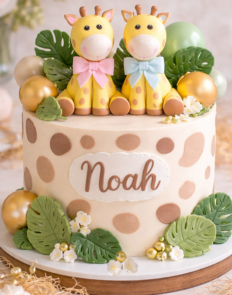 Cute Giraffe Cake Topper baby shower or Birthday Giraffe Decorations with Pink or Blue Bow