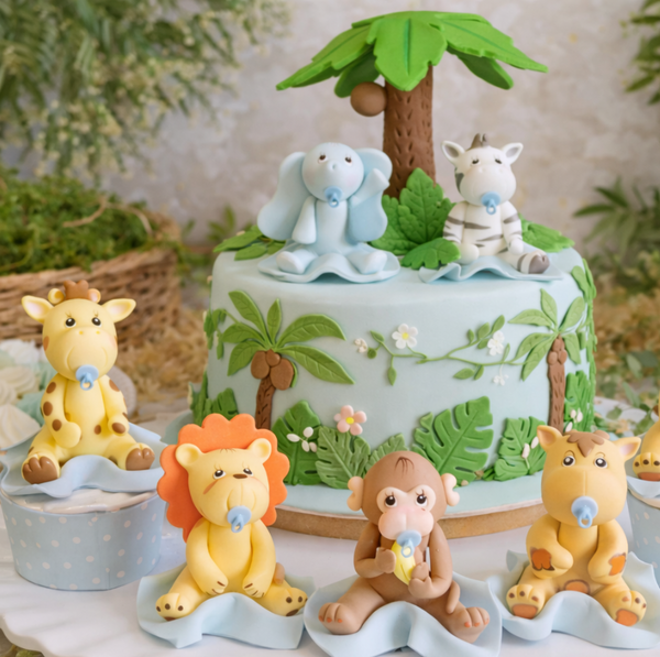 Jungle Cake Topper Safari Decorations Zoo Animals Pink & Blue Safari Baby Animals