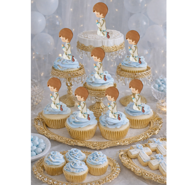 Baptism Cupcake Topper, Communion Child with Rosary, Baptism Cake Topper 12pcs