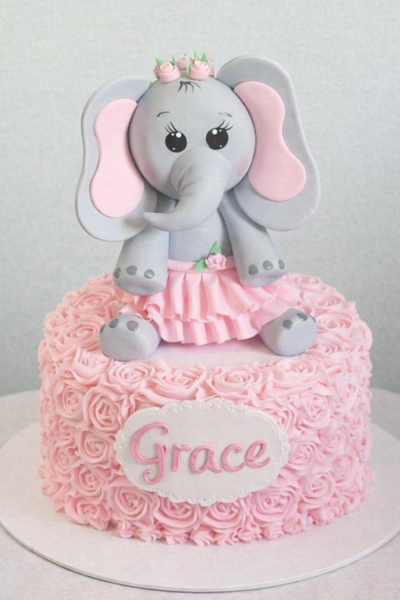 Elephant cake topper In Gray with Pink or Gray with Lavender