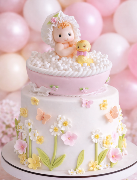 Baby Girl Baby Shower Pink Baby Shower Baby on Bath Tub Baby Boy or Girl Cake Topper - C T B