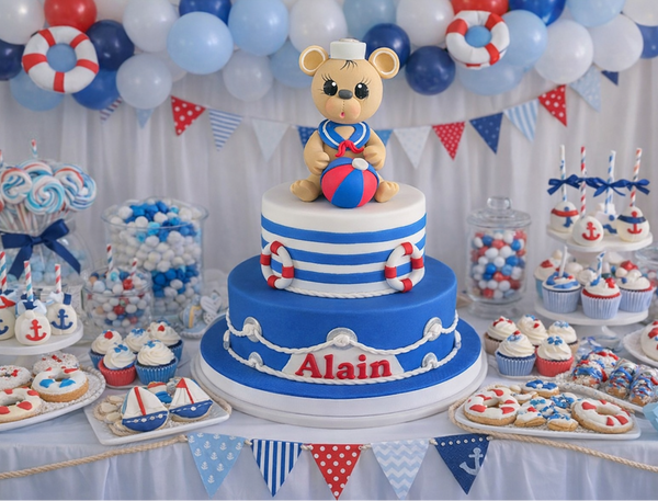 Sailor Teddy Bear Cake Topper Nautical Teddy Bear Baby Bear with Sailor Hat & Sailor Outfit - C T B