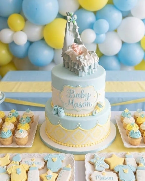 Baby Shower Cake Topper, Bassinet Cake Topper in White Pink Yellow or Blue - C T B