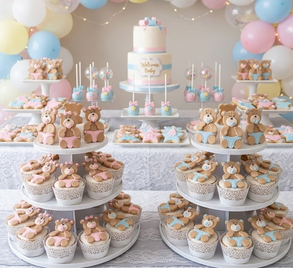 Teddy Bear Cupcakes and Corsage Decoration Figurines in Pink or Blue