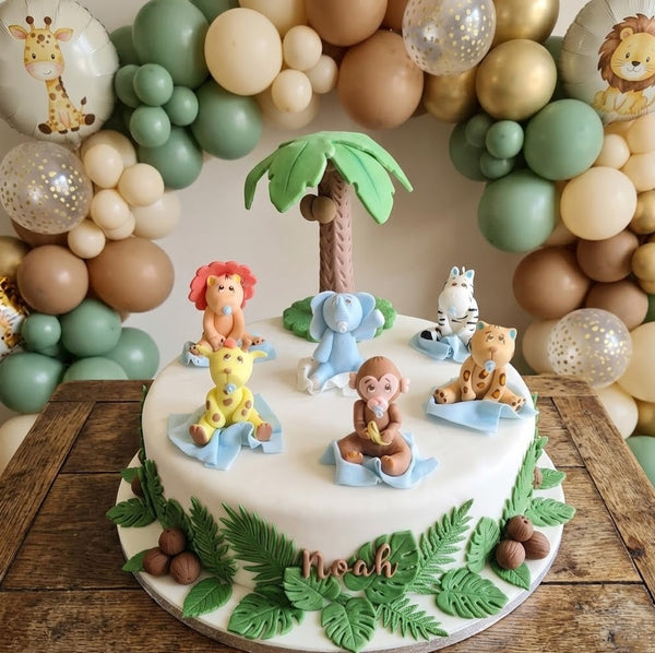 Jungle Animal Set Giraffe Lion Zebra Monkey Palm Cake Topper Jungle Safari Animals Decorations - C T B