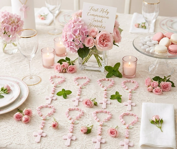 Flower Rosaries in Pink, White or Blue Baptism Rosaries Christening Keepsake 12 pcs - C T B