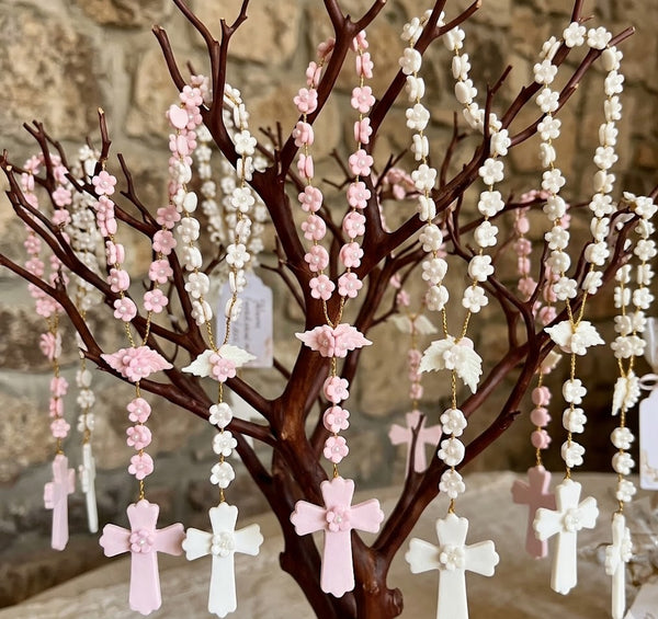 Flower Rosay Favors First Communion and Baptism Keepsake in Pink Blue or White 12 pcs - C T B