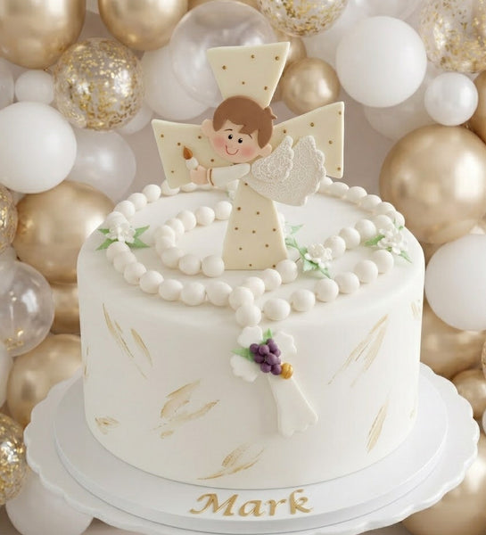 Angel On Cross Cake Topper White Cross Cake Decorations Girl or Boy Baptism Cake Topper