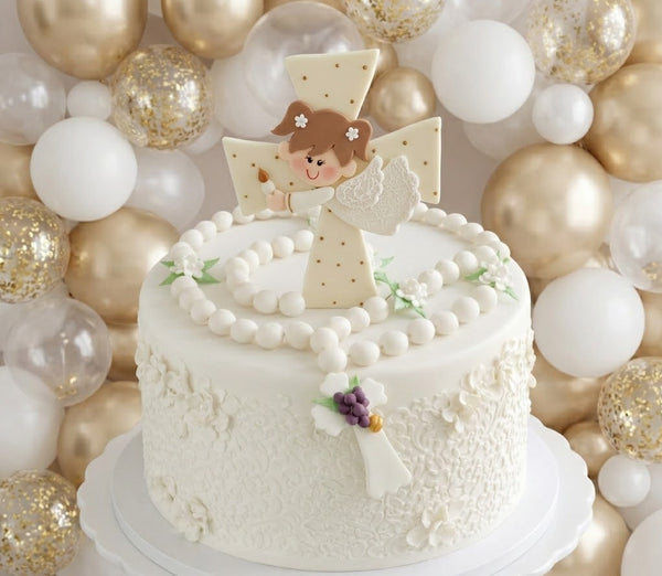 Angel On Cross Cake Topper White Cross Cake Decorations Girl or Boy Baptism Cake Topper
