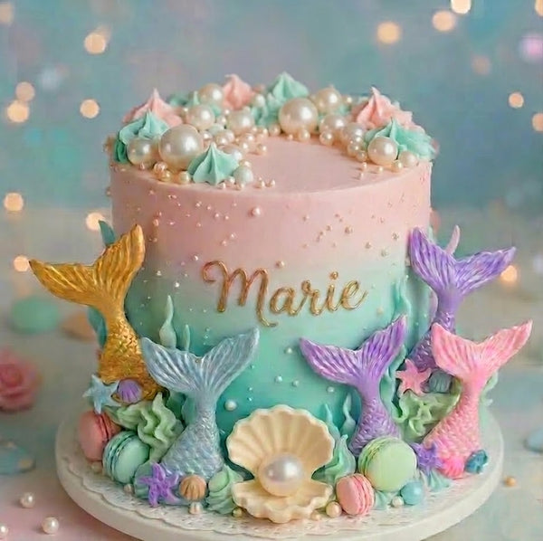 Mermaid Cake Toppers, Baby Shower Mermaid Tail Cake Decorations in Pink, Teal Blue, Gold or Lavender