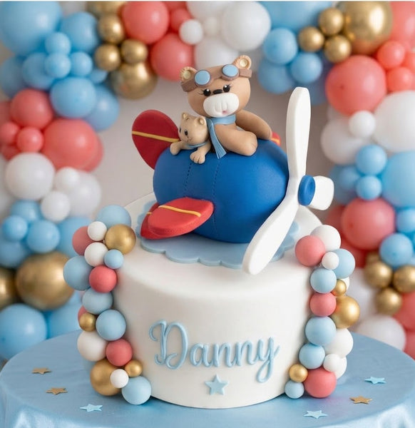 Airplane Cake Topper Air Force Cake Decoration in Red Blue White and Yellow - C T B