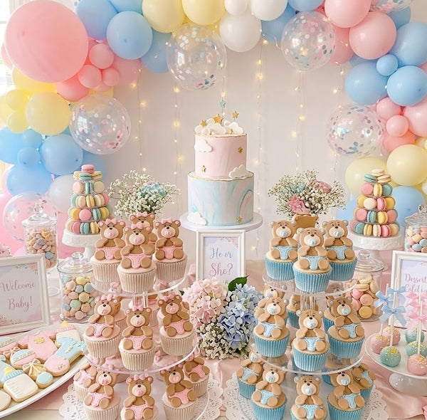 Teddy Bear Cupcakes and Corsage Decoration Figurines in Pink or Blue