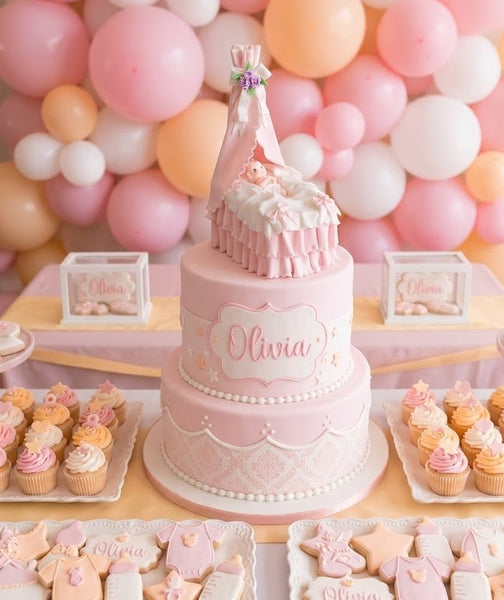 Baby Shower Cake Topper, Bassinet Cake Topper in White Pink Yellow or Blue - C T B
