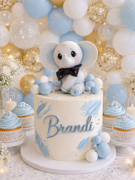 Cute Baby Elephant Cake Topper and Centerpiece Decoration with Head or Neck Bow