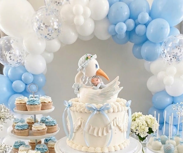 Mommy Stork with Baby Girl or Boy Cake Topper Baby Shower Stork with Blue, Yellow or Pink Details - C T B
