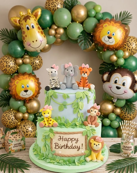 Jungle Safari Cake Toppers Zoo Animals Figurines with Gray Elephant 6pcs