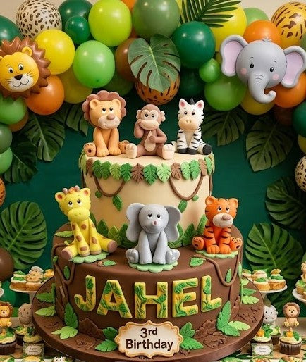 Jungle Animal Cake topper Safari Baby shower and Birthday decoration Elephant Lion Tiger Giraffe Zebra Monkey