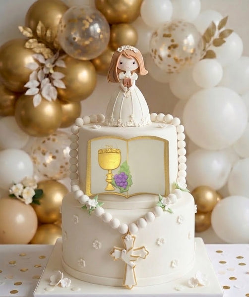 Unique Communion and Baptism Cake Topper, Girl Baptism Cake Topper, Vintage Look Bible Cake Decor for Baptism and Communion Cake, Rosary For Cakes Rosary Cake Topper