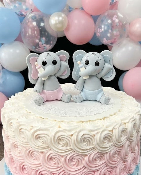 Elephant Cake Topper in Gray with Pink, Lavender or Blue details Baby Elephant Baby Shower Decoration