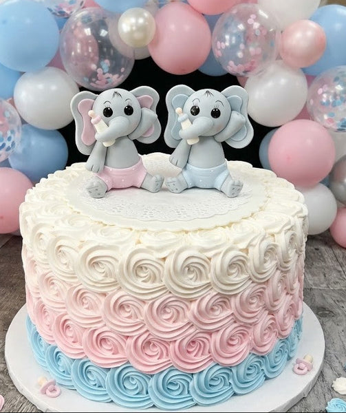 Elephant Cake Topper in Gray with Pink, Lavender or Blue details Baby Elephant Baby Shower Decoration