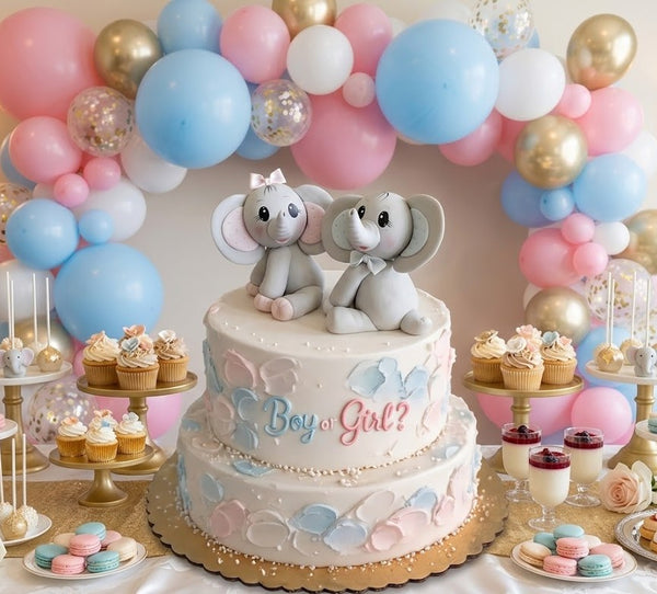 Elephant Cake Topper in Gray Elephant with Blue, Yellow or Pink Details Elegant Elephant for Cake and Centerpieces Decor
