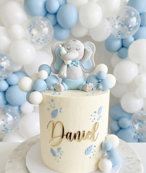 Baby Elephant Cake Topper in Gray with Pink, Yellow or Blue Cake Decoration For Baby Showers and Birthdays