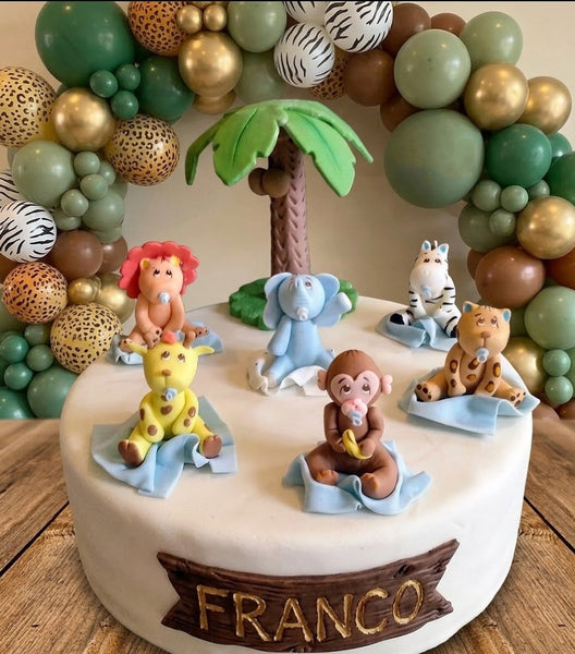 Jungle Animal Set Giraffe Lion Zebra Monkey Palm Cake Topper Jungle Safari Animals Decorations - C T B