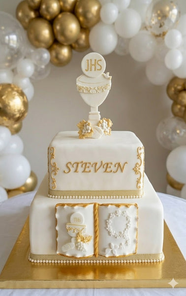 Chalice Cupcake Toppers Communion Figurines White and Gold Chalice Favors 12pcs - C T B
