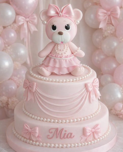 Pink Bear Cake Topper, Bear Cake Decorations, Pink Teddy Bear Cake Decorations - C T B
