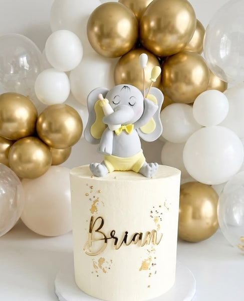 Baby Elephant Cake Topper in Gray with Pink, Yellow or Blue Cake Decoration For Baby Showers and Birthdays