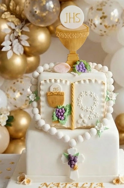 First Communion Cake Topper, Bible white and Gold, Confirmation Decorations, Twin First Communion, Baptism Cake Decoration, Bible Cake Topper - C T B