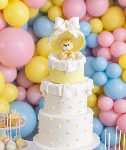 Cute Bear Cake Topper in a Surprise Box Pink, Yellow or Blue Cake Decorations