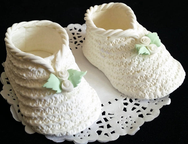 Baby Shower Cake Decoration Baptism Cake Topper Bib and Baby Booties Cake Decoration - C T B