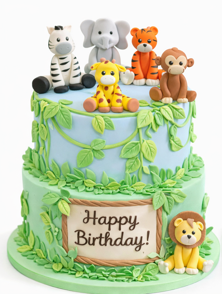 Jungle Safari Cake Toppers Zoo Animals Figurines with Gray Elephant 6pcs