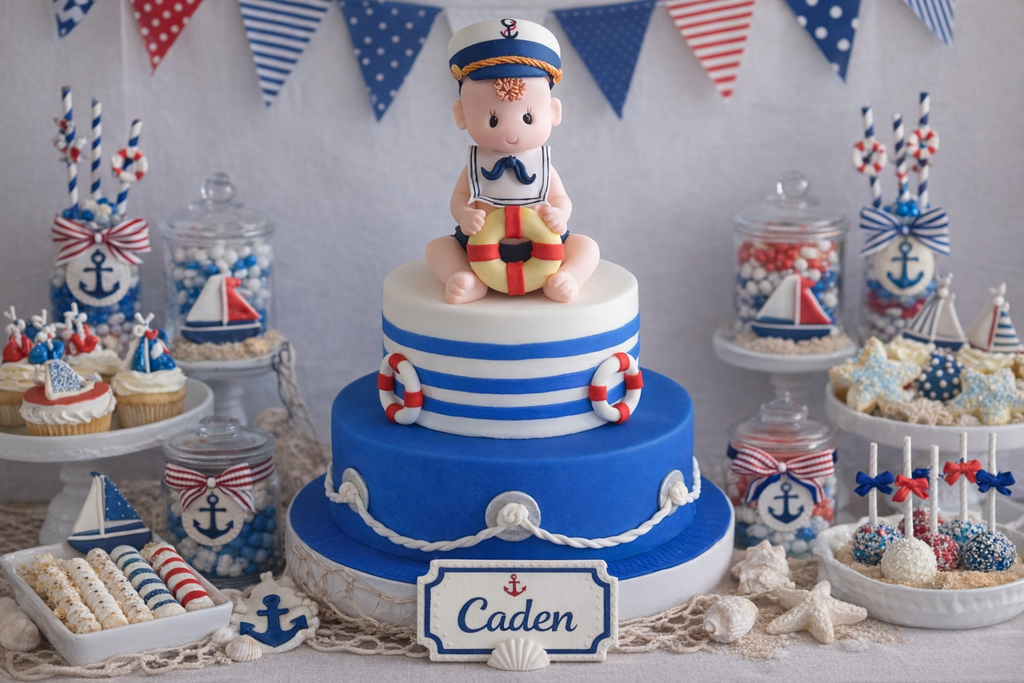 Nautical Party Decoration Baby Shower Sailor Cake Topper Nautical Red Blue White - C T B