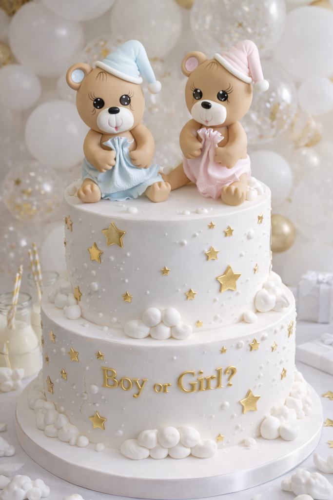 Teddy Bear Cake Topper in Pink or Blue for Cake and Centerpiece Decorations