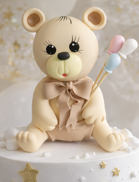 Pink Bear Cake Topper Pink Bear Cake Decorations Teddy Bear with Pink Bib Bear Cake Topper