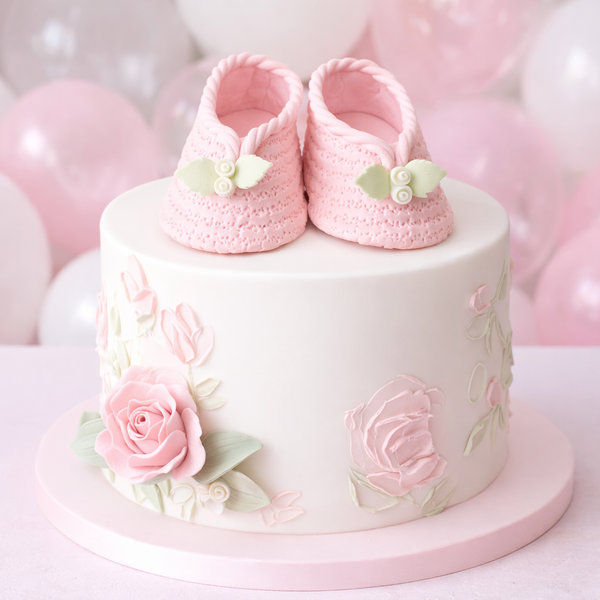 Baby Booties Cake Topper Baby Girl Shoes Cake Decoration in White Pink 2pcs