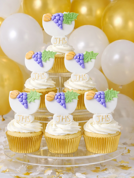 First Communion Cupcake Toppers Communion Chalice Figurines with Grapes Chalice Favors 12pcs