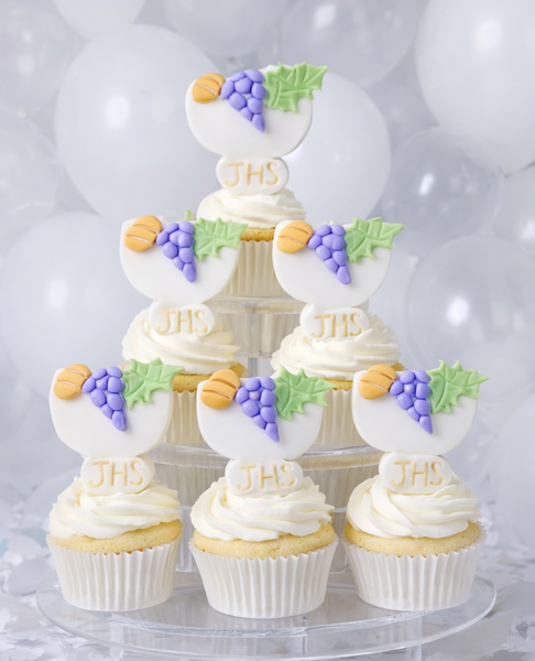 First Communion Cupcake Toppers Communion Chalice Figurines with Grapes Chalice Favors 12pcs
