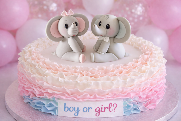 Elephant Cake Topper Gray Elephant with Blue Or Pink Decorations Baby Elephant Cake Topper